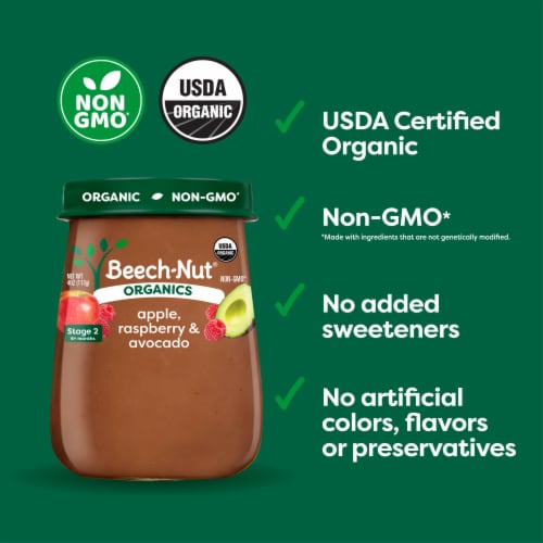 Beech-Nut Organic Stage 2 Apple Raspberries & Avocado Baby Food Jar - Apple Raspberries & Avocado