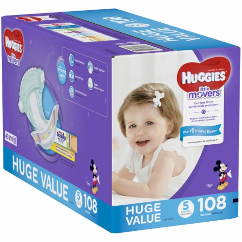 Huggies Little Movers Baby Diapers, Size 5 (27+ lbs) - Size 5 / 108 Count