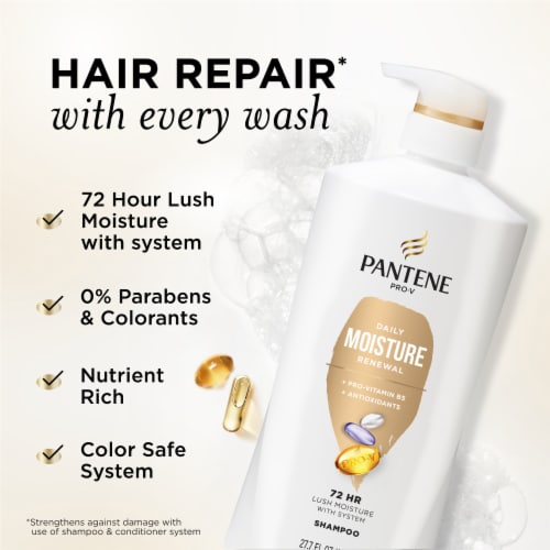 Pantene Daily Moisture Renewal Shampoo, 72 Hour Lush Moisture - 27.7 fl oz