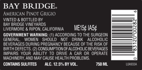 Bay Bridge Vineyards Pinot Grigio/Colombard, White Wine, 750ml - Bay Bridge Vineyards Pinot Grigio/Colombard, White Wine, 750ml