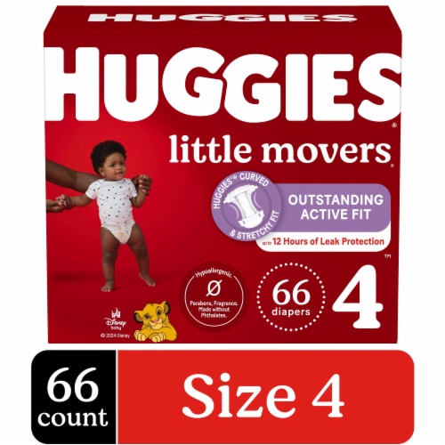 Huggies Little Movers Size 4 Baby Diapers (22-37 lbs) - Size 4 / 66 count