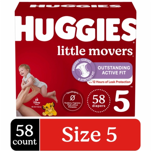 Huggies Little Movers Size 4 Baby Diapers (22-37 lbs) - Size 5 / 58 count