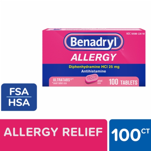 Benadryl Ultratabs Allergy & Cold Relief Tablets Diphenhydramine HCl - 100 ct