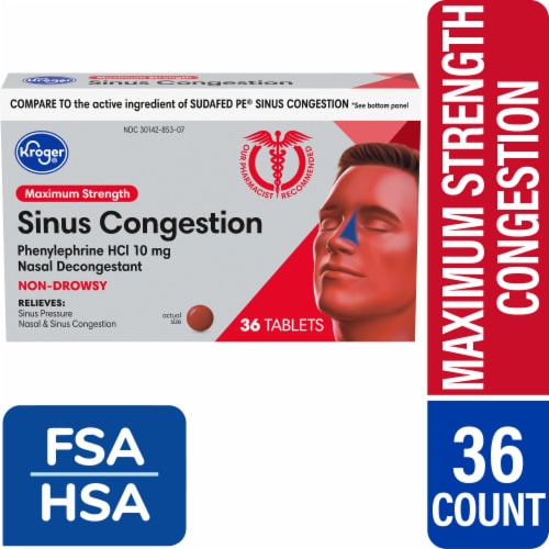 Kroger® Sinus Congestion Maximum Strength Non-Drowsy Tablets Phenylephrine HCl - 36 count