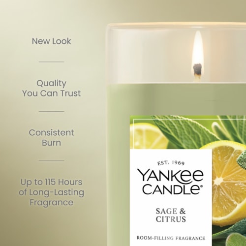 Yankee Candle Medium Pillar Scented Candle with up to 115 Hour Burn Time, 14.25 oz - Sage and Citrus