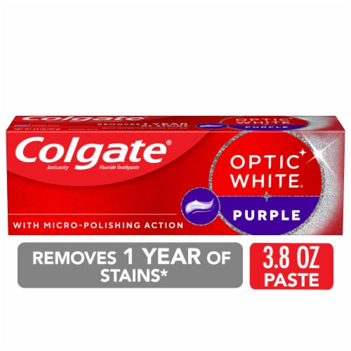 Colgate Optic White Purple Teeth Whitening Toothpaste with Fluoride in Fresh Mint - Colgate Optic White Purple Teeth Whitening Toothpaste with Fluoride in Fresh Mint